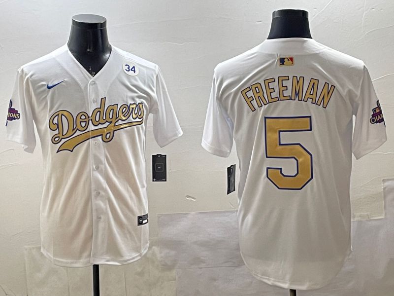 Men Los Angeles Dodgers #5 Freeman White Champion gold character 2025 Nike MLB Jersey style 3314